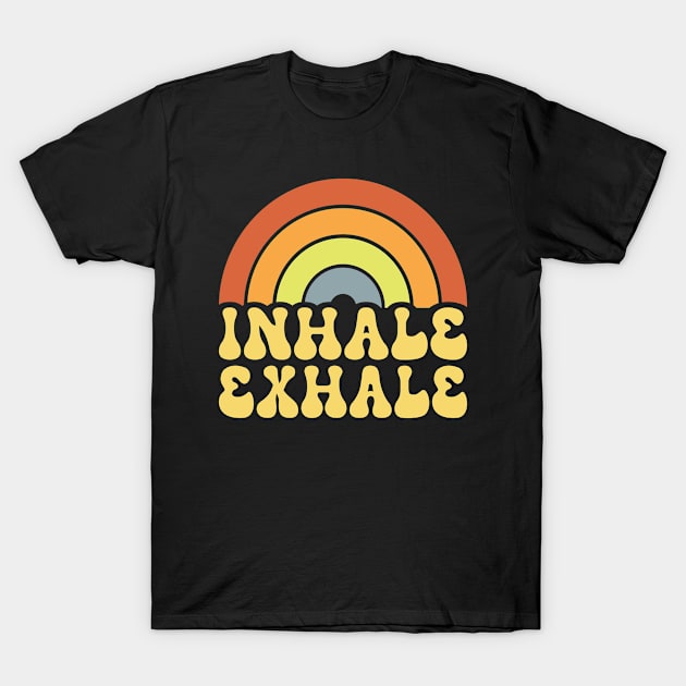 Retro Rainbow Inhale Exhale - Positivity Quote T-Shirt by Inspire Enclave